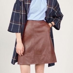 HALOGEN Petite 4P Skirt Rust Brown Leather A-Line